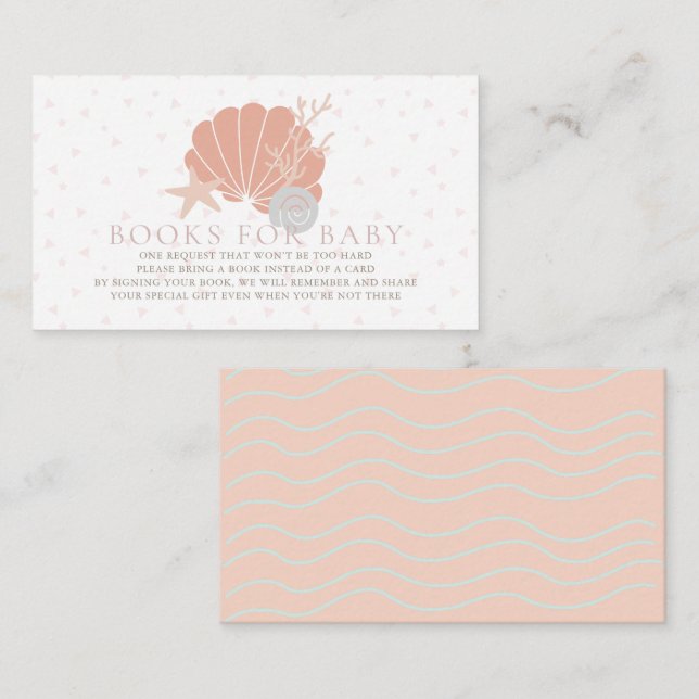 Seashell & Coral Pink Baby Shower Books for Baby Enclosure Card (Front/Back)