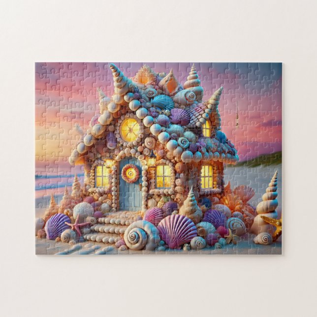 Seashell Cottage Whimsical Mermaid Beach House Jigsaw Puzzle (Horizontal)