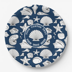 Seashell Custom Nautical Navy Blue 9"  Paper Plates