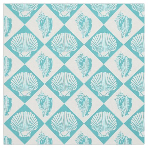 Seashell Diamond Nautical Beach Blue Fabric