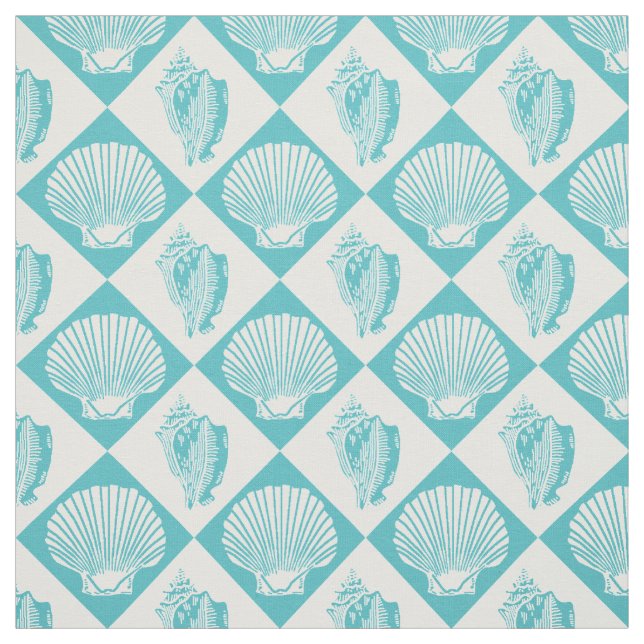 Seashell Diamond Nautical Beach Blue Fabric (Swatch)