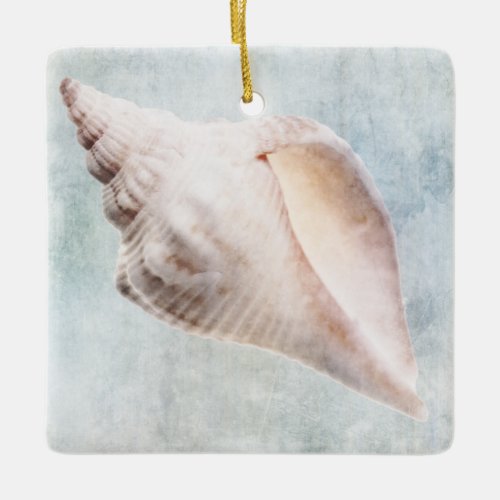 Seashell Distressed Coastal Blue Cream Watercolor Ceramic Ornament