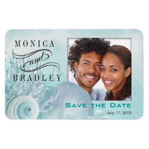 Seashell Dreams Beach Photo Save the Date aqua Magnet
