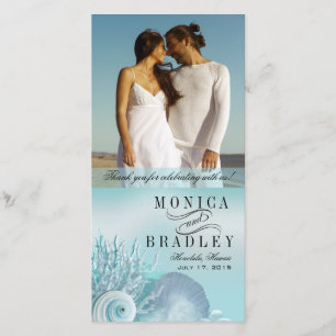 Seashell Dreams Beach Wedding Thank You aqua Card