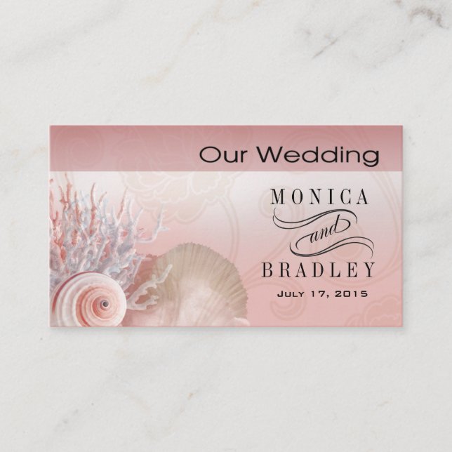Seashell Dreams Beach Wedding Website pink Enclosure Card (Front)