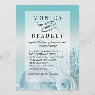 Seashell Dreams Faux Vellum Overlay aqua Invitation