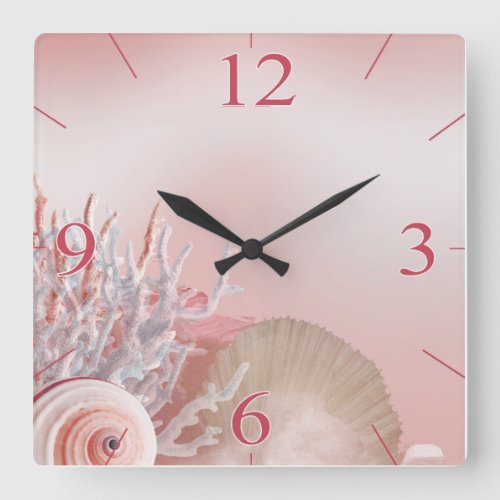 Seashell Dreams Tropical Beach  pink Square Wall Clock