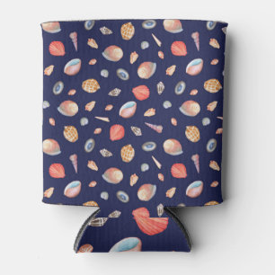 Seashell Elegance: Summer Blue Pattern. Can Cooler