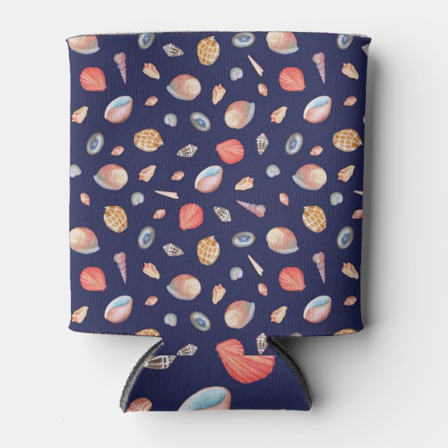 Seashell Elegance: Summer Blue Pattern. Can Cooler (Front)