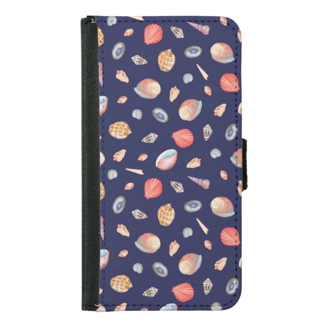 Seashell Elegance: Summer Blue Pattern. Samsung Galaxy Wallet Case (Front)