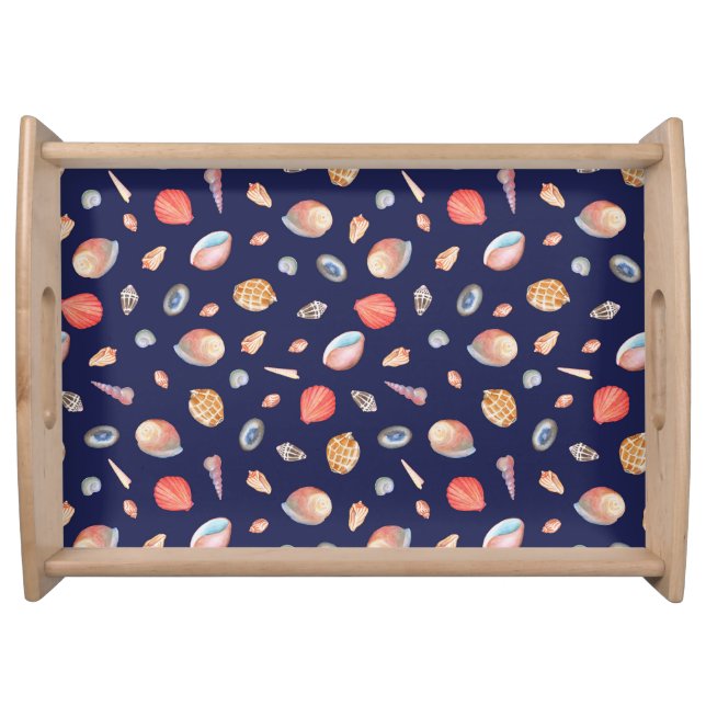 Seashell Elegance: Summer Blue Pattern. Serving Tray (Front)