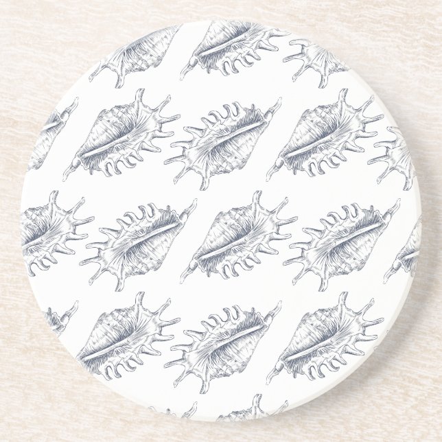 Seashell elegant seamless pattern throw pillow coaster (Front)