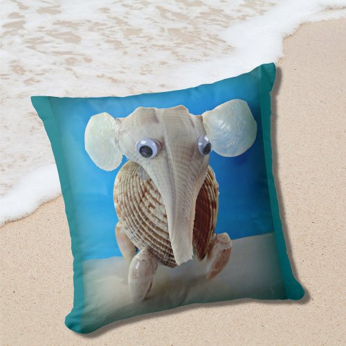 Seashell Elephant Craft Animal Sanibel Island FL Throw Pillow