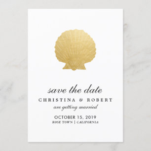 Seashell Faux Gold Foil   Ocean Save The Date Invitation
