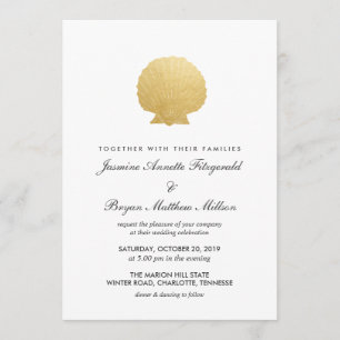 Seashell Faux Gold Foil Ocean Wedding Invitation