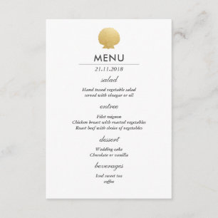 Seashell Faux Gold Foil Ocean Wedding Menu Invitation