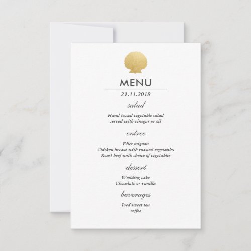 Seashell Faux Gold Foil  Ocean Wedding Menu Invitation