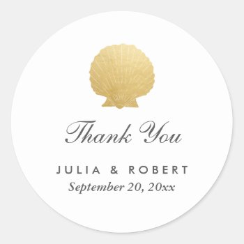 Seashell Faux Gold Foil | Ocean Wedding Thank You Classic Round Sticker by Wedding_Trends_Now at Zazzle