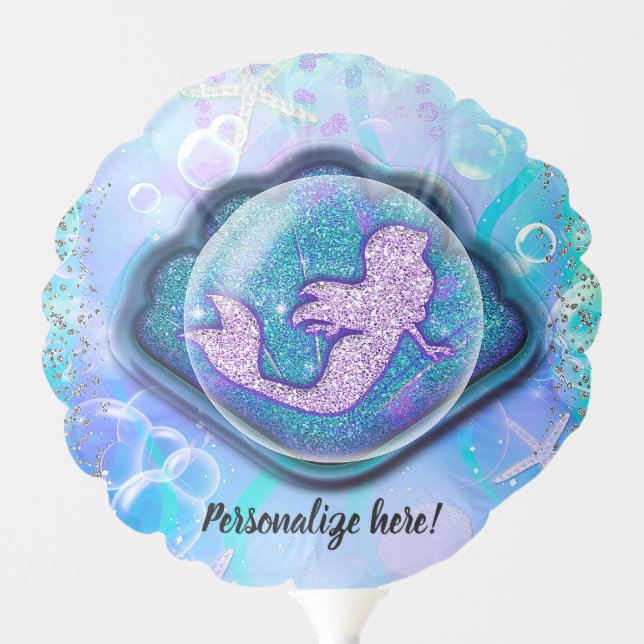 Seashell Fit for a Mermaid Glitter Birthday Party Balloon (Front)