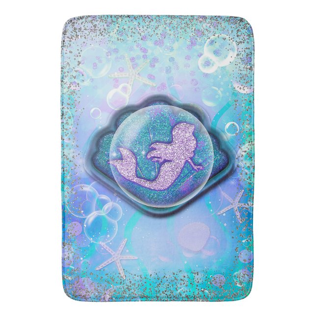 Seashell Fit for a Mermaid Glitter Girls Magical Bathroom Mat (Front Vertical)