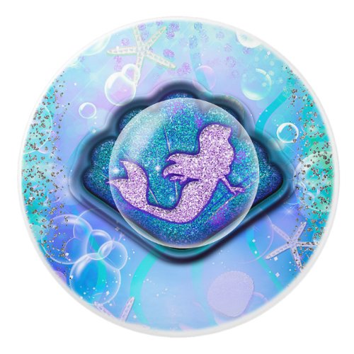 Seashell Fit for a Mermaid Glitter Girls Magical Ceramic Knob