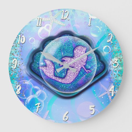 Seashell Fit for a Mermaid Glitter Girls Magical Large Clock