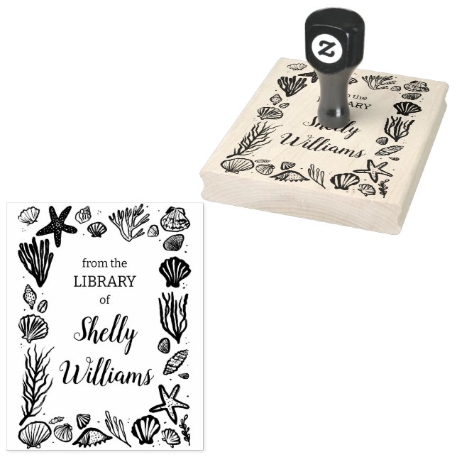 Seashell Frame Custom Ex Libris Bookplate Rubber Stamp (Stamped)