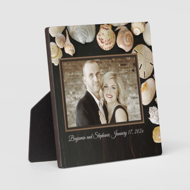 Seashell Frame Newlywed Photo Display Plaque (Front)