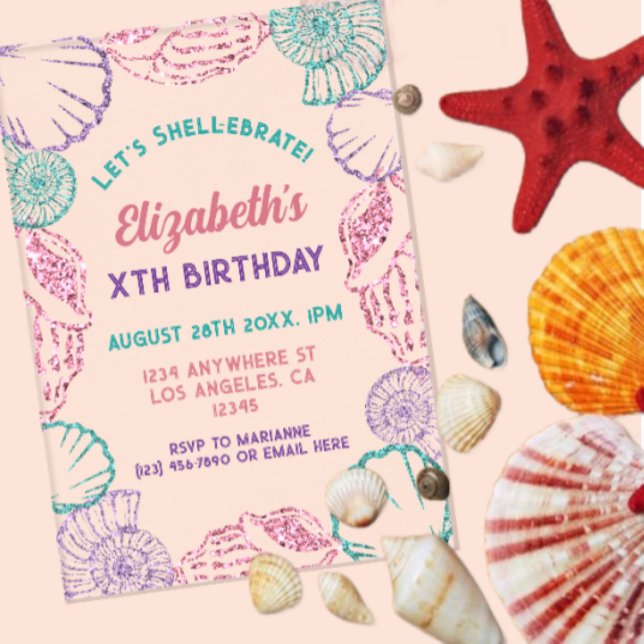 Seashell Girls Birthday Acrylic Invitations (Creator Uploaded)