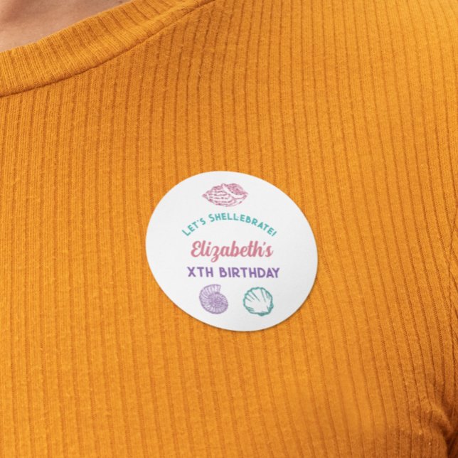 Seashell Girls Birthday Classic Round Sticker (Creator Uploaded)