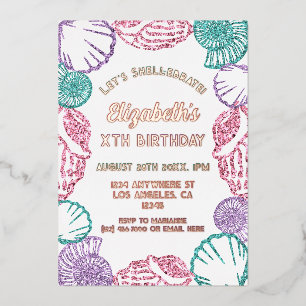 Seashell Girls Birthday Foil Invitation