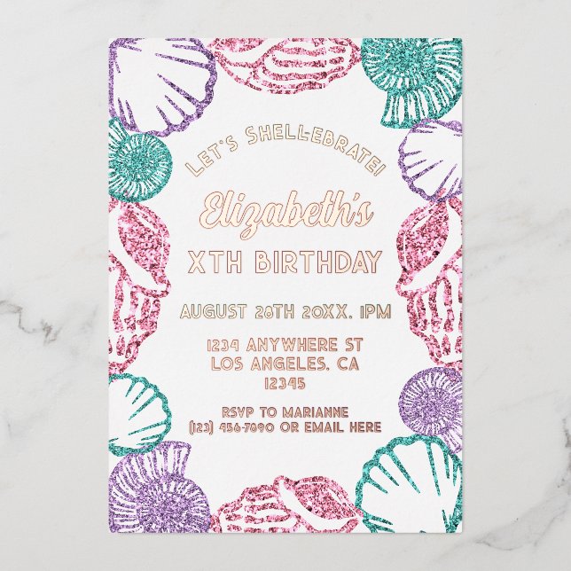 Seashell Girls Birthday Foil Invitation (Front)