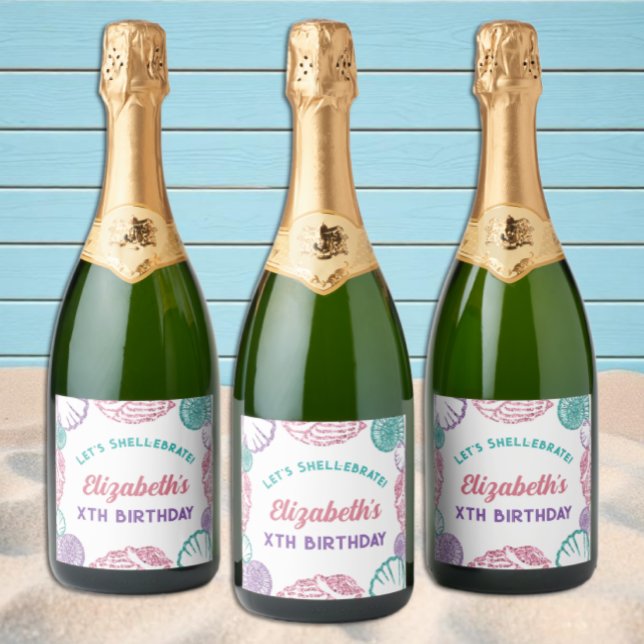 Seashell Girls Birthday Sparkling Wine Label (Creator Uploaded)