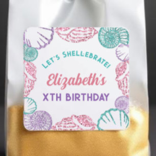Seashell Girls Birthday Square Sticker