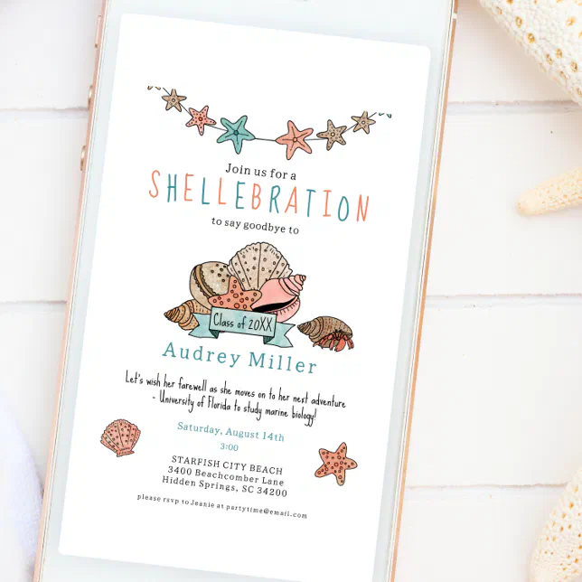 Seashell Going Away Graduation Party Invitation | Zazzle