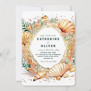 Seashell Gold Frame Ocean Summer Beach Wedding Invitation