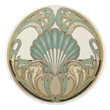 Seashell Green Cream & Gold Art Deco Nouveau Shell