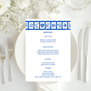 Seashell Grid Beach Wedding Blue White CUSTOM  Menu