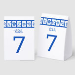 Seashell Grid Beach Wedding Blue White CUSTOM  Paper Table Tent