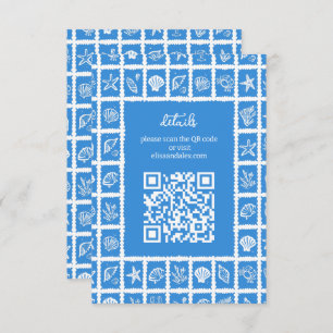 Seashell Grid Beach Wedding CUSTOM QR Code Enclosure Card