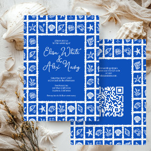Seashell Grid Beach Wedding CUSTOM QR Code Invitation