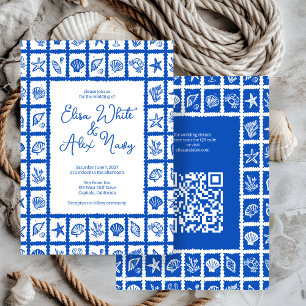 Seashell Grid Beach Wedding CUSTOM QR Code Invitation