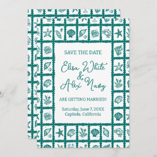 Seashell Grid Beach Wedding CUSTOM QR Code Save The Date