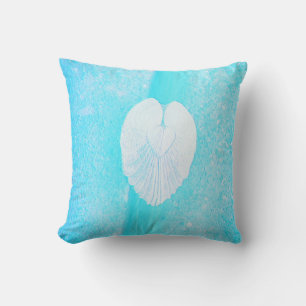 Seashell Heart Angel Wings- Caribbean Sky Throw Pillow