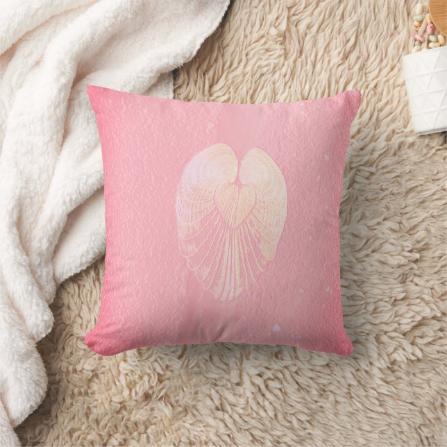 Seashell Heart Angel Wings- Pink Cloud Throw Pillow (Blanket)