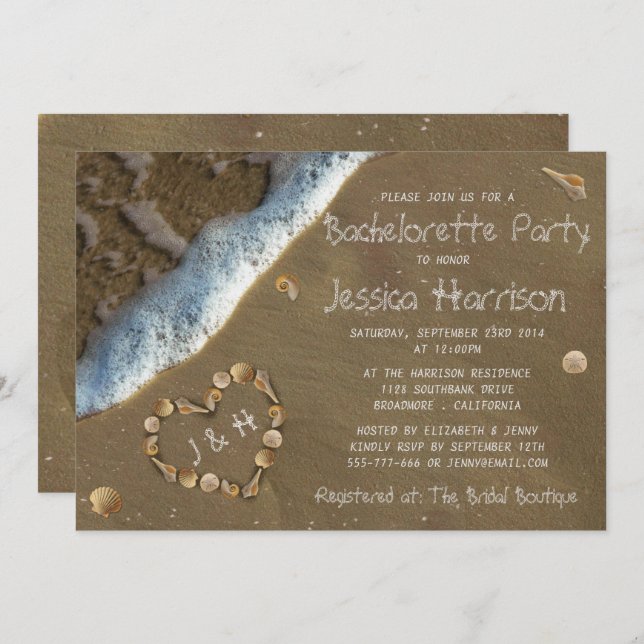 Seashell Heart Beach Bachelorette Party Invitation (Front/Back)