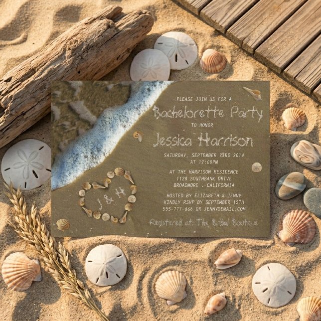Seashell Heart Beach Bachelorette Party Invitation (Creator Uploaded)