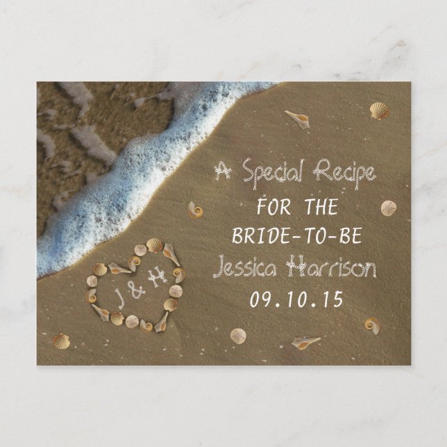 Seashell Heart Beach Bridal Shower Recipe Cards (Front)