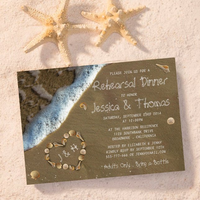 Seashell Heart Beach Wedding Rehearsal Dinner Invitation (Creator Uploaded)