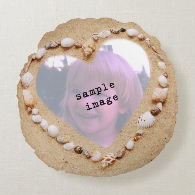 Seashell Heart Photo Template Round Pillow (Front)